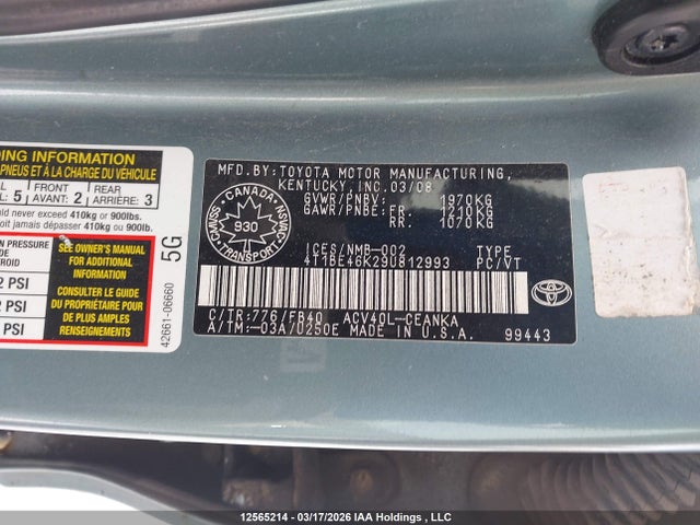 Aukcja sprzedaży 2009 Toyota Camry, vin: 4T1BE46K29U812993, numer aukcji: 12565214