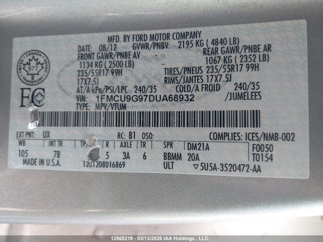 Aukcja sprzedaży 2013 Ford Escape Se, vin: 1FMCU9G97DUA68932, numer aukcji: 12565219