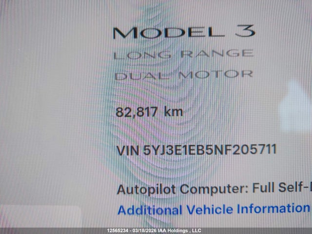 Aukcja sprzedaży 2022 Tesla Model 3 Long Range, vin: 5YJ3E1EB5NF205711, numer aukcji: 12565234