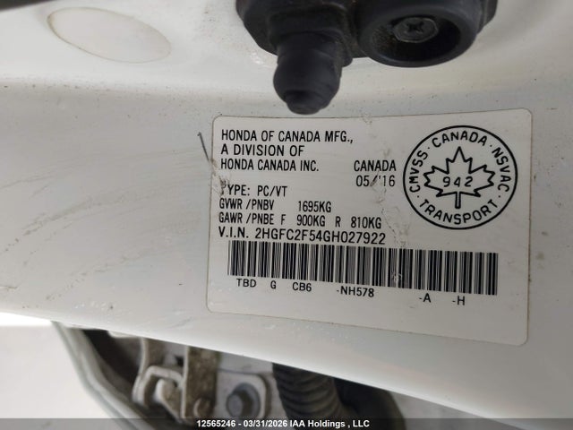 Продаж на аукціоні авто 2016 Honda Civic Lx, vin: 2HGFC2F54GH027922, номер лоту: 12565246