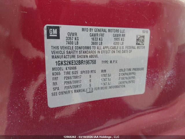 Aukcja sprzedaży 2011 Gmc Yukon Xl 1500 Slt, vin: 1GKS2KE32BR196768, numer aukcji: 12565262