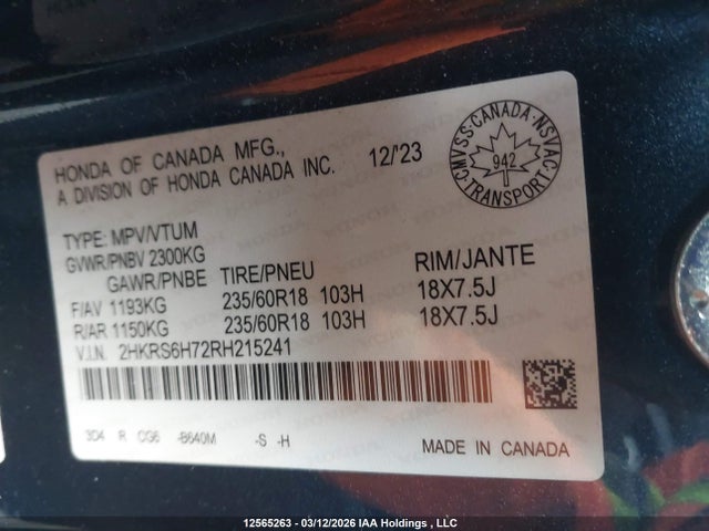 2HKRS6H72RH215241 Honda CR-V HYBRID