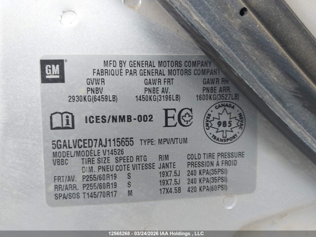 Продажа на аукционе авто 2010 Buick Enclave Cxl, vin: 5GALVCED7AJ115655, номер лота: 12565268