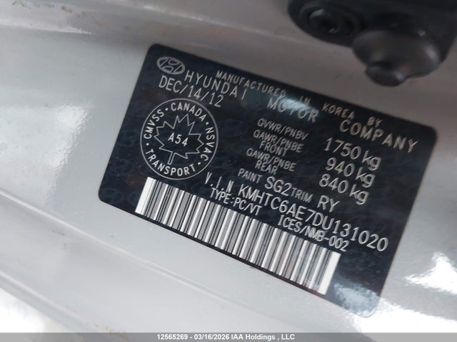 Aukcja sprzedaży 2013 Hyundai Veloster Turbo, vin: KMHTC6AE7DU131020, numer aukcji: 12565269