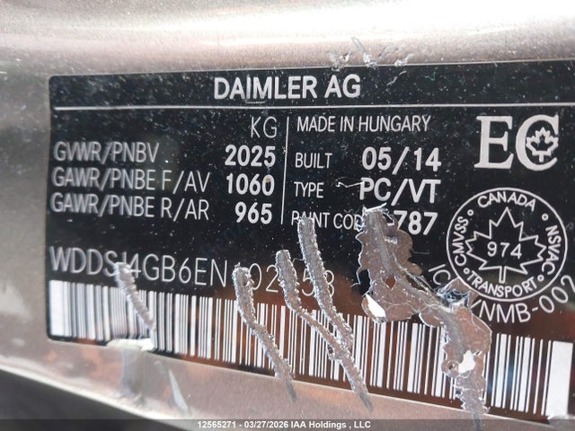 12565271 :رقم المزاد ، WDDSJ4GB6EN102858 vin ، 2014 Mercedes-benz Cla 250 4matic مزاد بيع