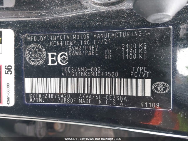 4T1G11BK5MU043520 Toyota CAMRY SE