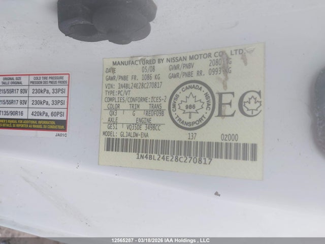 Продаж на аукціоні авто 2008 Nissan Altima 3.5 Se, vin: 1N4BL24E28C270817, номер лоту: 12565287