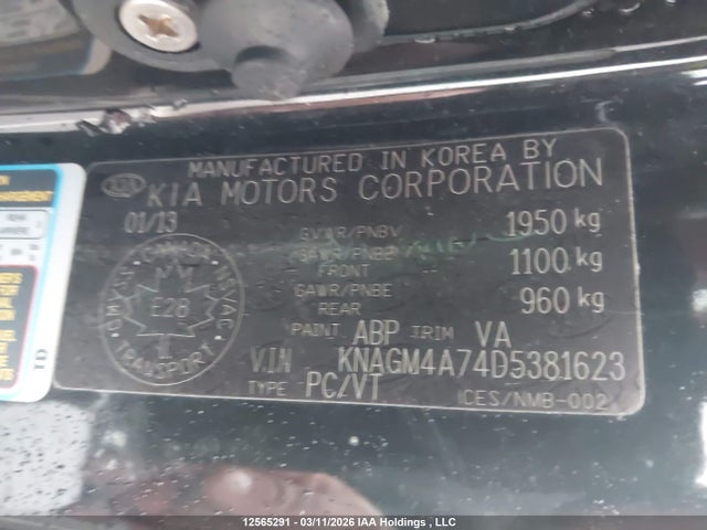 Продаж на аукціоні авто 2013 Kia Optima, vin: KNAGM4A74D5381623, номер лоту: 12565291