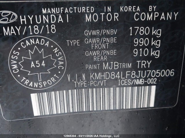 KMHD84LF8JU705006 Hyundai Elantra