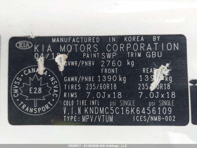 KNDMC5C16K6456109 KIA Sedona Sx