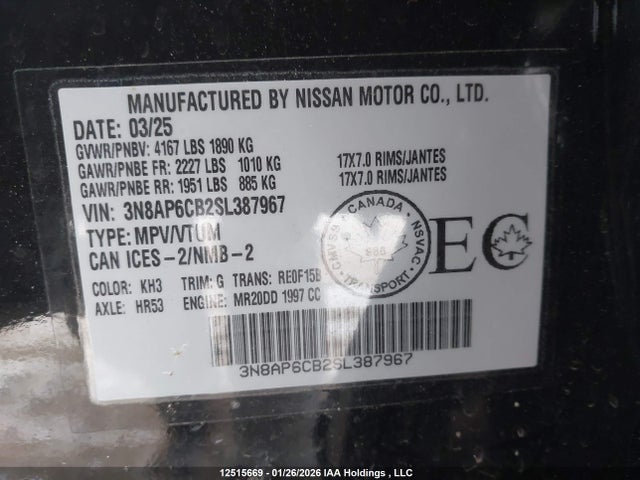 Aukcja sprzedaży 2025 Nissan Kicks Sv, vin: 3N8AP6CB2SL387967, numer aukcji: 12515669