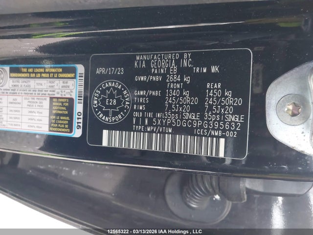 12565322 :رقم المزاد ، 5XYP5DGC9PG395632 vin ، 2023 Kia Telluride Sx/sx Limited/x-line/x-pro مزاد بيع