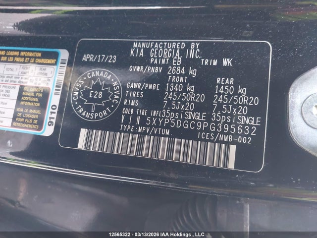 12565322 :رقم المزاد ، 5XYP5DGC9PG395632 vin ، 2023 Kia Telluride Sx/sx Limited/x-line/x-pro مزاد بيع