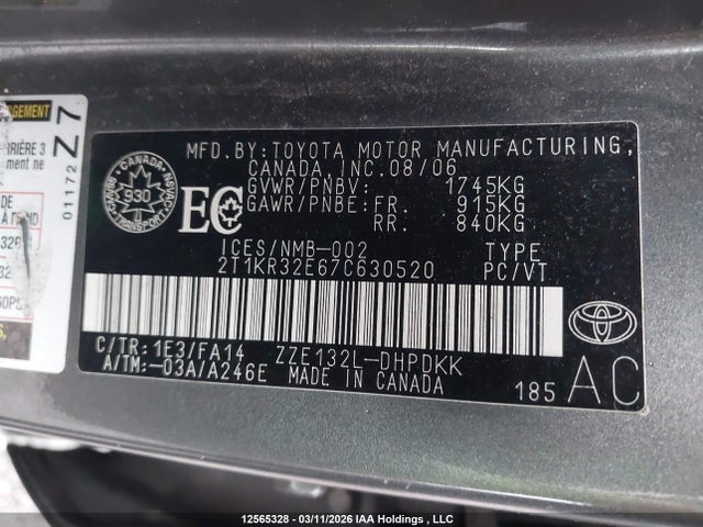 Aukcja sprzedaży 2007 Toyota Corolla Matrix Xr, vin: 2T1KR32E67C630520, numer aukcji: 12565328