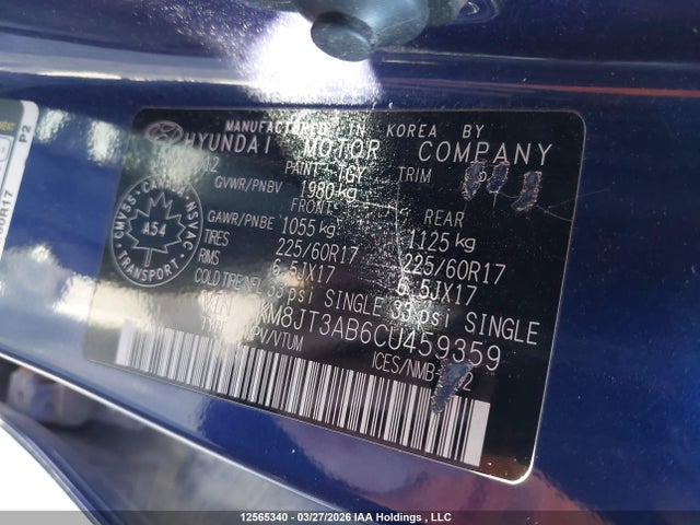 Aukcja sprzedaży 2012 Hyundai Tucson L, vin: KM8JT3AB6CU459359, numer aukcji: 12565340