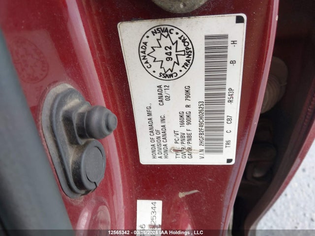 Продажа на аукционе авто 2012 Honda Civic, vin: 2HGFB2F49CH026253, номер лота: 12565342