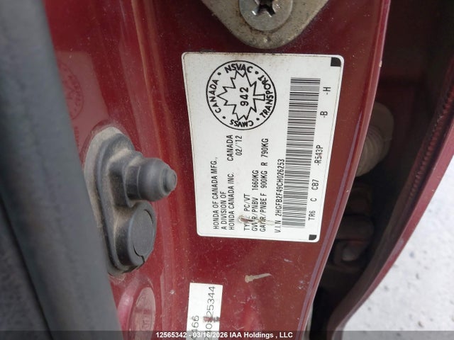 Продажа на аукционе авто 2012 Honda Civic, vin: 2HGFB2F49CH026253, номер лота: 12565342