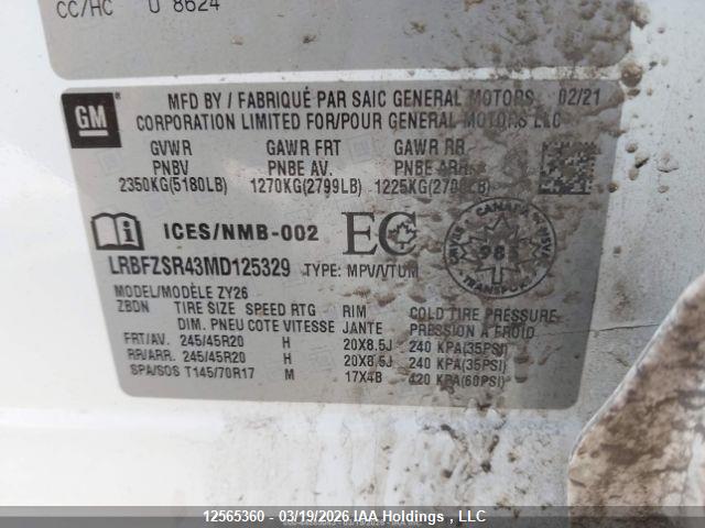 Aukcja sprzedaży 2021 Buick Envision Avenir, vin: LRBFZSR43MD125329, numer aukcji: 12565360
