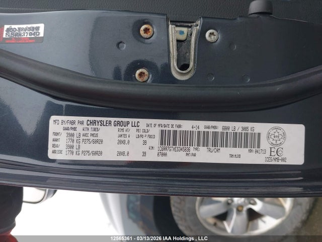 12565361 :رقم المزاد ، 1C6RR7GTXES345836 vin ، 2014 Ram 1500 Slt مزاد بيع