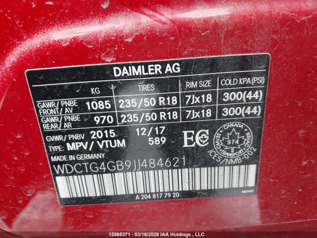 WDCTG4GB9JJ484621 Mercedes-Benz Gla 250 4matic
