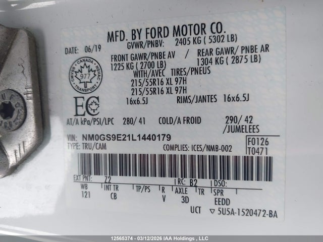 Продаж на аукціоні авто 2020 Ford Transit Connect Xl, vin: NM0GS9E21L1440179, номер лоту: 12565374