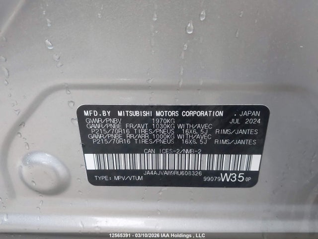 JA4AJVAW9RU608326 Mitsubishi Rvr Se/sel/noir/gt