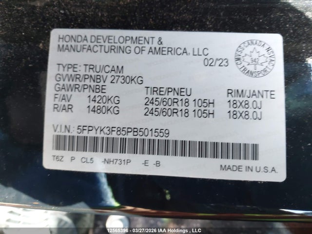 Продаж на аукціоні авто 2023 Honda Ridgeline Black Edition, vin: 5FPYK3F85PB501559, номер лоту: 12565396