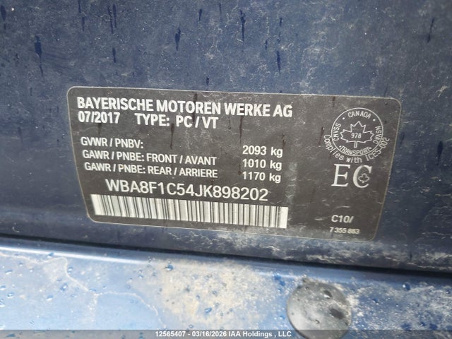 12565407 :رقم المزاد ، WBA8F1C54JK898202 vin ، 2018 Bmw 328 D Xdrive مزاد بيع