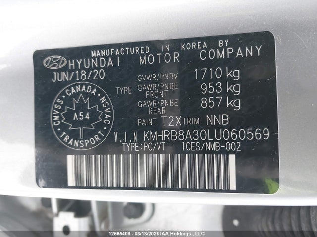 Aukcja sprzedaży 2020 Hyundai Venue, vin: KMHRB8A30LU060569, numer aukcji: 12565408