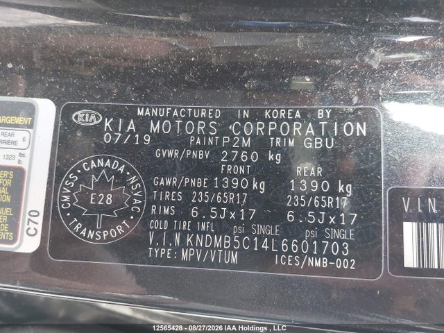 2020 Kia Sedona Lx/lx+ მანქანა იყიდება აუქციონზე, vin: KNDMB5C14L6601703, აუქციონის ნომერი: 12565428