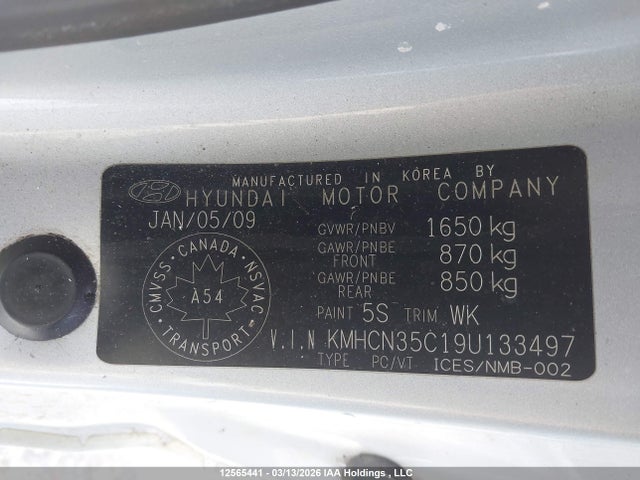 12565441 :رقم المزاد ، KMHCN35C19U133497 vin ، 2009 Hyundai Accent مزاد بيع