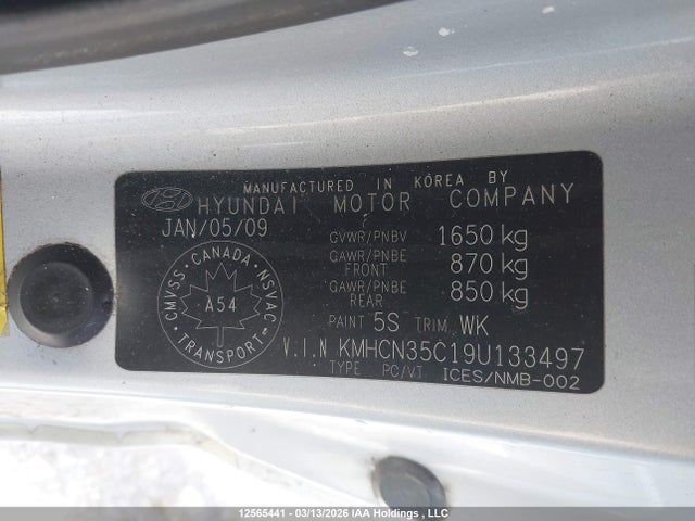 12565441 :رقم المزاد ، KMHCN35C19U133497 vin ، 2009 Hyundai Accent مزاد بيع