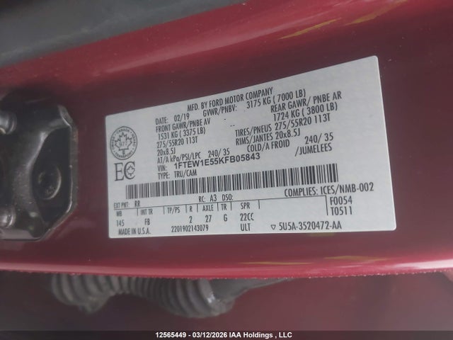 Продаж на аукціоні авто 2019 Ford F-150 Xlt, vin: 1FTEW1E55KFB05843, номер лоту: 12565449