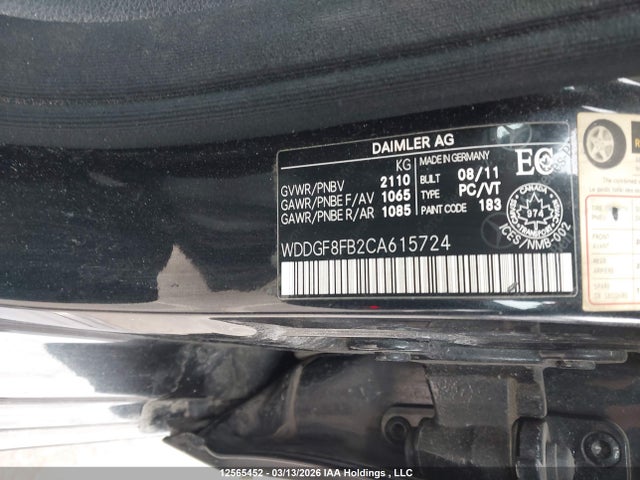 Aukcja sprzedaży 2012 Mercedes-benz C 250 4matic, vin: WDDGF8FB2CA615724, numer aukcji: 12565452