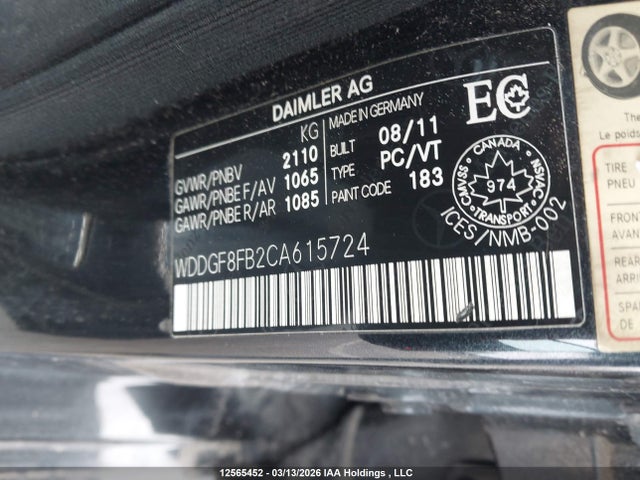 Aukcja sprzedaży 2012 Mercedes-benz C 250 4matic, vin: WDDGF8FB2CA615724, numer aukcji: 12565452