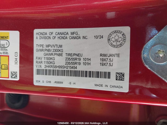 2HKRS6H99SH215454 Honda Cr-v Sport Touring