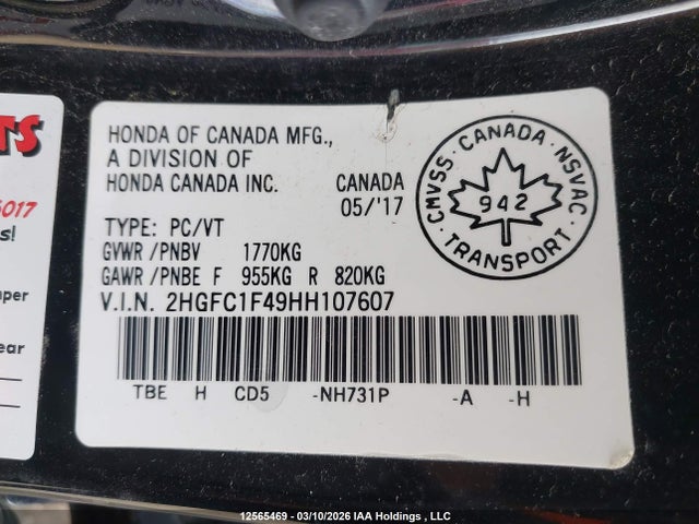 2HGFC1F49HH107607 Honda CIVIC EX