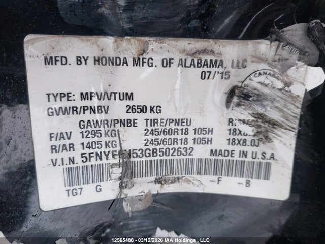 5FNYF6H53GB502632 Honda Pilot
