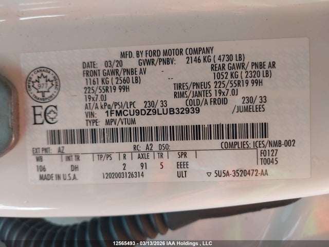 1FMCU9DZ9LUB32939 Ford Escape Hybrid
