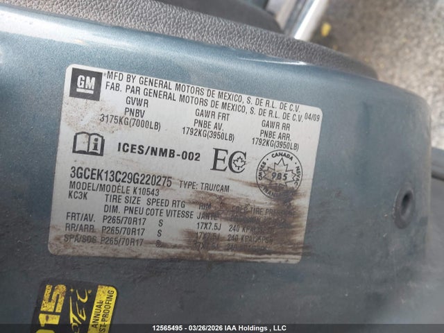 Aukcja sprzedaży 2009 Chevrolet Silverado 1500, vin: 3GCEK13C29G220275, numer aukcji: 12565495