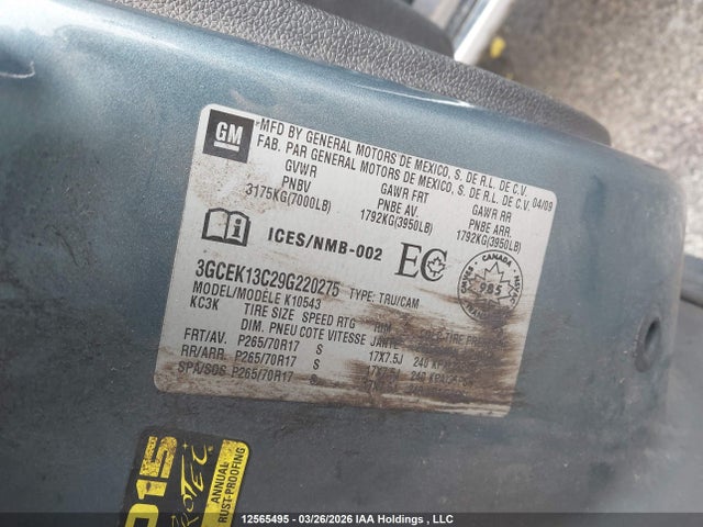 Aukcja sprzedaży 2009 Chevrolet Silverado 1500, vin: 3GCEK13C29G220275, numer aukcji: 12565495