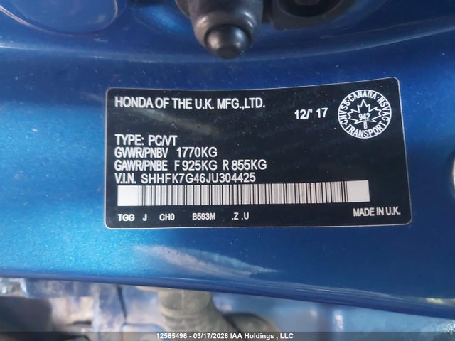 SHHFK7G46JU304425 Honda Civic Sport
