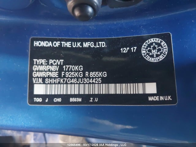 SHHFK7G46JU304425 Honda Civic Sport