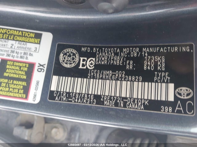 Продажа на аукционе авто 2015 Toyota Corolla Le Eco/le Eco Technology, vin: 2T1BPRHE6FC238829, номер лота: 12565497