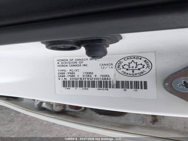 Продажа на аукционе авто 2015 Honda Civic Lx, vin: 2HGFB2F45FH016842, номер лота: 12565516