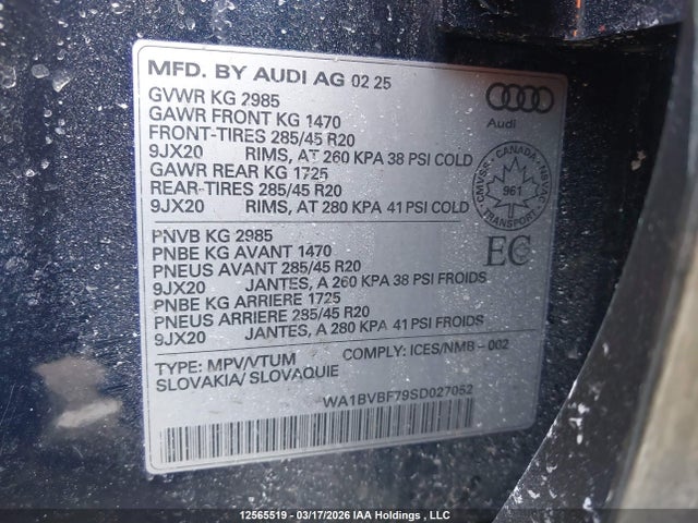 Aukcja sprzedaży 2025 Audi Q7, vin: WA1BVBF79SD027052, numer aukcji: 12565519