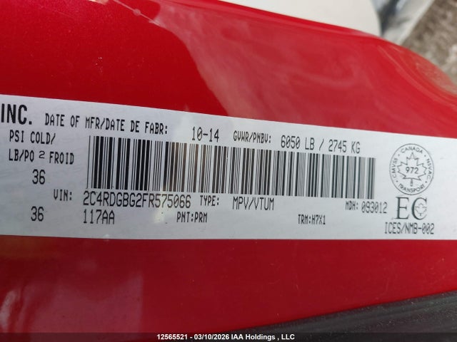 Продаж на аукціоні авто 2015 Dodge Grand Caravan Se, vin: 2C4RDGBG2FR575066, номер лоту: 12565521