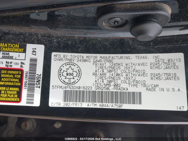 Продаж на аукціоні авто 2013 Toyota Tacoma Double Cab Long Bed, vin: 5TFMU4FN3DX016223, номер лоту: 12565522