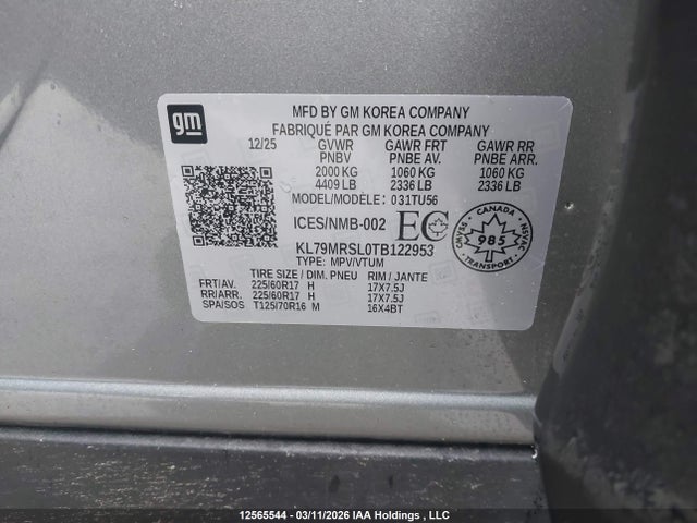 KL79MRSL0TB122953 Chevrolet Trailblazer Lt
