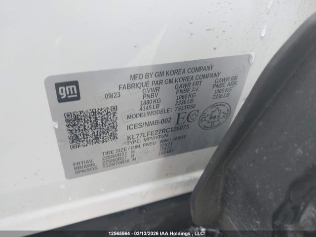 12565564 :رقم المزاد ، KL77LFE27RC126075 vin ، 2024 Chevrolet Trax Ls مزاد بيع